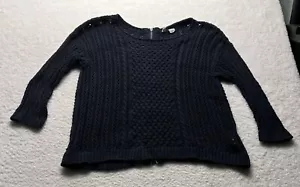 Anthropologie Moth marineblau Pullover mit Kabel & offenem Strick mit rückseitigem Reißverschluss Größe Large - Bild 1 von 5