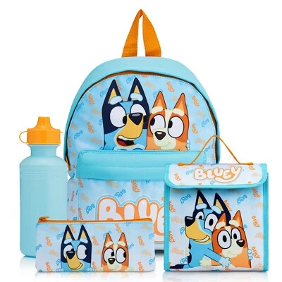 Bluey Rucksack Jungen 4-teiliges Schulset, Brotzeittasche, Trinkflasche & Federmäppchen