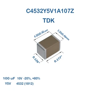 5X C4532Y5V1A107Z TDK Ceramic Capacitor SMD 100uF 10V Y5V 4532 1812 10% -20% 80% - Picture 1 of 1