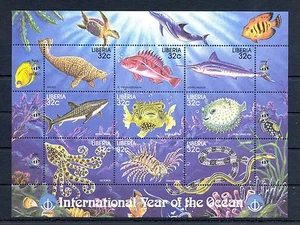 LIBERIA SHEET  ** MNH  VF  -TURTLE TORTUE TORTOISE- FISH   @62 - Picture 1 of 1