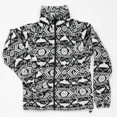 Columbia Full Zip Aztec Geometric Fleece Pullover Black White Women Size XL - Image 1 of 4