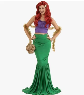 Mermaid Costume Unisex Adult 3 Piece XL Top Skirt Starfish Hair clip - Image 1 of 4