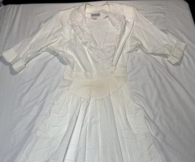 Vestido vintage Benson & Smith para mujer talla 13 blanco cuello de encaje 100 % algodón años 80 Foto 1 de 4