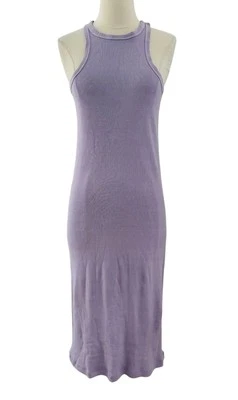 AMO Ribbed Tank Midi Dress Womens SZ LG 100% Cotton Bodycon Racerback Purple - Image 1 of 4