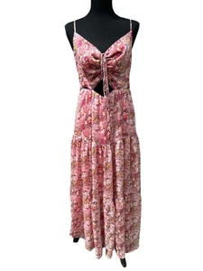 ASTR The Label BRANDY RED PINK FLORAL CINCHED FRONT CUTOUT MAXI DRESS SIZE L - Picture 1 of 8