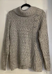 Suéter para mujer Christopher Banks tejido abierto cuello capucha dobladillo redondo delantero L. Gris L - Imagen 1 de 9