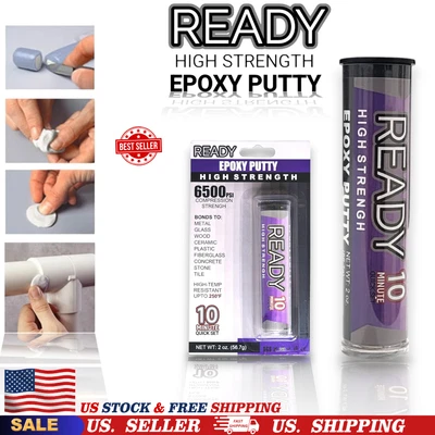 Ready High Strength Epoxy Putty, 10 Min Quick Set, 6500 PSI, Gray 2 Oz 59 ML USA - Image 1 of 4