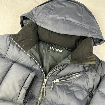 MARMOT Down Puffer Coat Womens Medium Black Jacket 700 Duck Fill Elbow Patches - Image 1 of 4