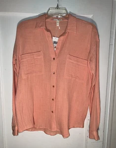Eileen Fisher neu mit Etikett pfirsichfarben Bio-Baumwolle luftiges Gaze klassisches Hemd Größe XXS c858 - Bild 1 von 13