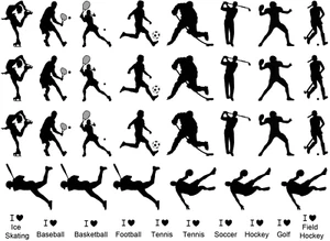 Sports Figures 40 pcs 1 Inch Black Fused Glass Decals - Picture 1 of 1