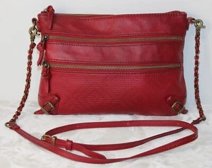 The Sak Red Embossed Leather Organizer Traveler Crossbody Shoulder Bag Purse - Picture 1 of 18
