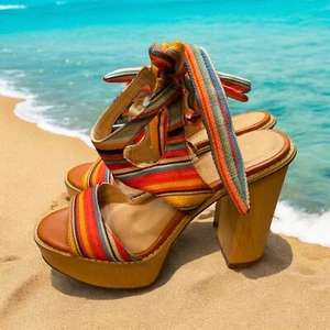 Very Volatile Womans Platform Block Heel Sandals Size 6 Ankle Strap - Picture 1 of 8