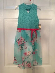little Girls size 6/ 6x dress Aqua Floral NWT spring summer pink green party - Picture 1 of 12