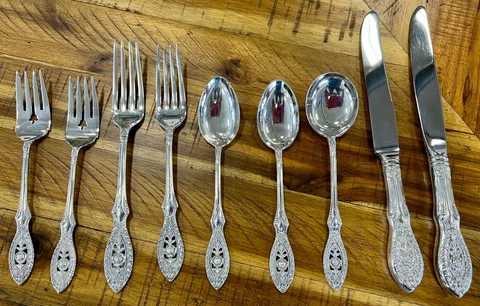 Manchester Sterling Valenciennes 9 Piece Flatware Set Forks Spoons Knives 1938 Cover