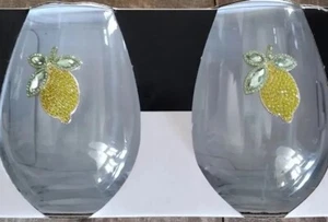 RACHEL ZOE Set di 2 bicchieri da vino senza stelo 19 oz nuovi in scatola limoni gioiello - Foto 1 di 10