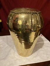 Large Hampton Brass Gold Vase w/Rope Item No. 0853CD Made In India 14”Tall 28”RD
