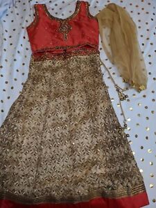 Peach Gold Indian pakistani Baby Toddler Outfit Lehenga Bollywood Eid Dress 12m