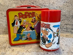 Vintage 1980 Aladdin Metal Lunchbox w/ Thermos - Popeye w/ Brutus Olive Wimpy - Picture 1 of 20