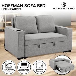 Sarantino Hoffman Linen Sofa Bed Chair with Cushions &Cup Holders Light Grey - Picture 1 of 11