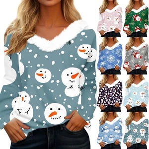 Long Sleeve Shirts For Women Cute Tops Christmas Prints Tees Blouses Casual - Picture 1 of 36