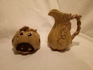 Set of Ceramic Pumpkin and Pitcher  with Gourds Vines Fall Autumn  Large - Picture 1 of 5