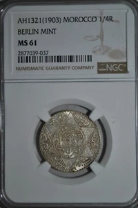Morocco 1/4 Rial  1321 Be NGC MS61  - Picture 1 of 3