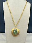 Nice Vintage Gold Tone Necklace with Green Gemstone Locket Pretty Chain