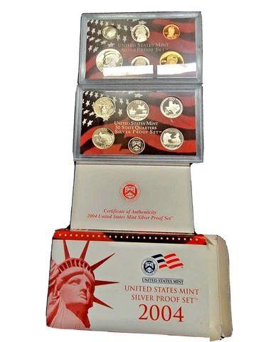 2004 S SILVER PROOF SET WITH COA AND BOX 10 COINS Cover