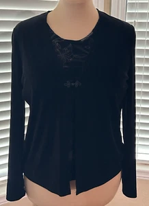 Vintage George Womens Cardigan Top SizeM Black Velour Y2K Whimsigoth Grunge - Picture 1 of 9