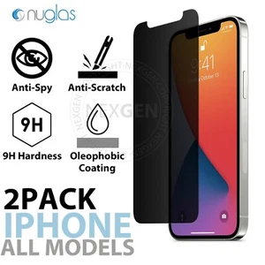 Nuglas Privacy Tempered Glass Screen Protector For iPhone 14 13 12 Pro Max Xs XR - Picture 1 of 7