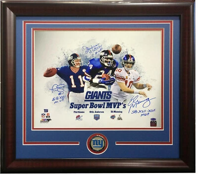 Giants SB MVP signed 16x20 photo Eli Manning Phil Simms 3 auto framed Steiner - Image 1 of 4