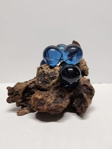 Vintage MCM Large Blue Lucite Glass Grape Cluster On Petrified Burl wood - Picture 1 of 6