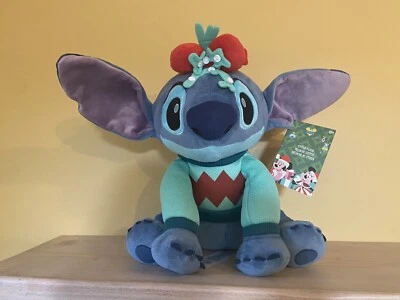 Disney Store Stitch Festive Xmas Plush Soft Mistletoe & Bow Toy Medium 31cm Lilo - Image 1 of 4