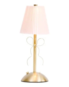Sheffield Home Gold Bow Coquette Pink Shade 12" Portable Lamp Touch Control LED - Picture 1 of 8