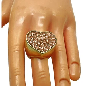 Cocktail Ring Heart Gold Plated Pink Crystals Bling Chunky Pinky Women Size 5 - Picture 1 of 12