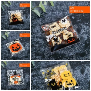 100Pcs Halloween Cellophane Cello Treat Bags Sweet Biscuit Cookie Party Gift AU - Picture 1 of 18