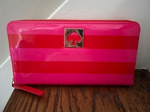 Kate Spade York Street Neda Wallet zip-around Continental Pink Striped NWT - Picture 1 of 7