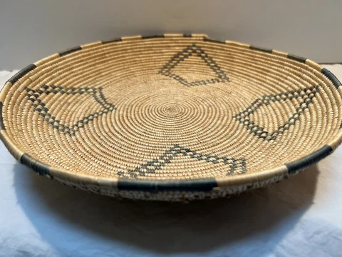 Vintage Handmade Woven Coiled 10 3/4 Wheat Straw Grass Basket Boho Decor Cover