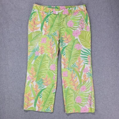 Lilly Pulitzer Wide Leg Floral Crop Pants 6 Green Tropical Print 100% Cotton - Image 1 of 4