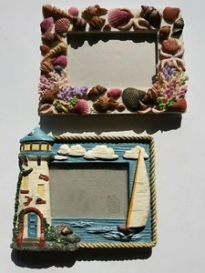 Nautical Picture Frames 3D Lighthouse Sailboat and Shells Resin Frame Lot of 2 - Picture 1 of 6