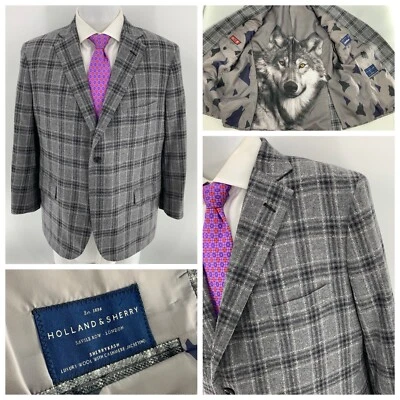 Blazer Holland & Sherry 44S Gris Lana a Cuadros Cachemira Func Puños 2B 2V YGI R4-73 Foto 1 de 4