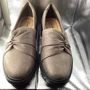 NWOT Clarks Collection Ruched Slip On Loafers Brown Shimmer Suede Sz 10 M - Bild 1 von 7