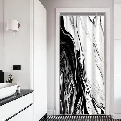 Cortina de Ducha Puesto, Cortina de Ducha Pequeña Blanca y Negra Moderna Abstracta Mármol Foto 1 de 4
