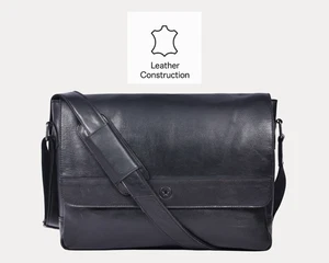 Premium Black Leather Messenger Bag Laptop Shoulder Briefcase for Men & Women - Picture 1 of 15