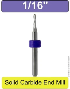 1/16" End Mill Two Flute Carbide ONE Piece 1/8" Shank UP Cut Square End UMT114 - Picture 1 of 5