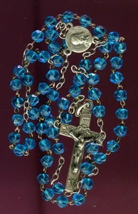 Vintage Rosenkranz katholisch religiös blau Glas silberfarben Jesus Christus und Heilige Maria - Bild 1 von 5