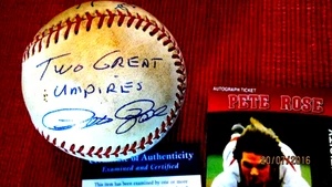 PETE ROSE,& Umpires ED MONTAGUE & LEE WEYER Combo Signed Baseball -PSA #P60034 - Picture 1 of 9