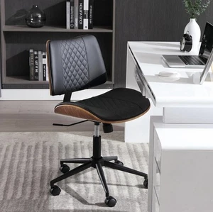 Mid Century Modern Chair - Adjustable Armless Leather Desk Office Walnut - Picture 1 of 5
