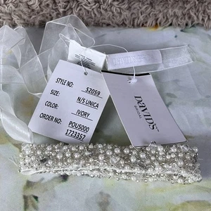 Davids Bridal Belt Wedding Dress Formal Gown Sash Beads Pearls Crystals Ivory - Picture 1 of 15