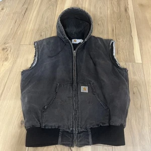 Vintage Carhartt Jacke Herren Med Black Faded Duck Kapuze gefüttert ärmellos - Bild 1 von 11